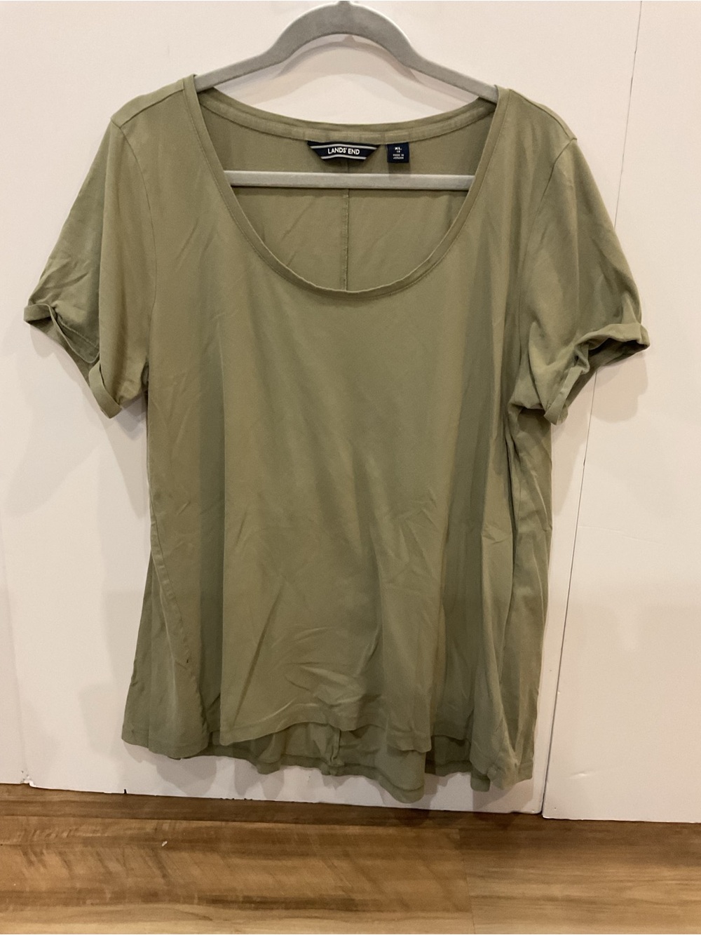 Lands' End Olive Scoop Neck Short Sleeve Swing Top